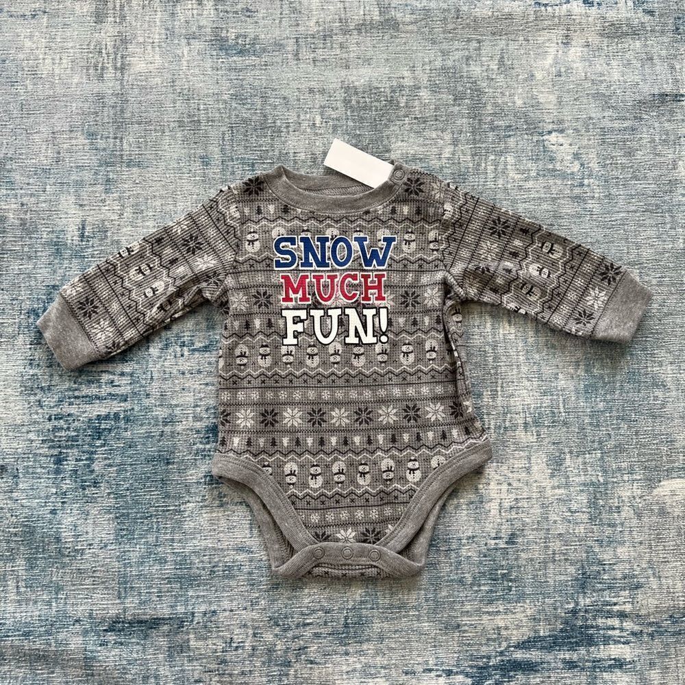 NWT! Garanimals Snow Much Fun Grey Thermal Bodysuit 0 - 3 Months